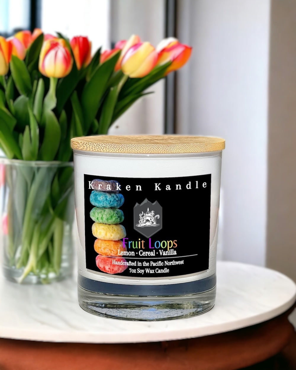 Fruit Loops candle scents of lemon cereal and vanilla