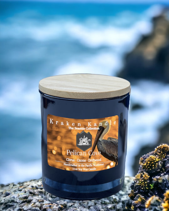 Pelican Cove candle scents of citrus ozone and driftwood